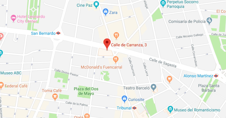 Mapa psicólogo Madrid Centro (zona metro glorieta Bilbao)
